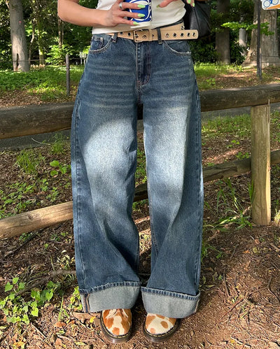 (Unisex) One-flap hip pocket wide jeans