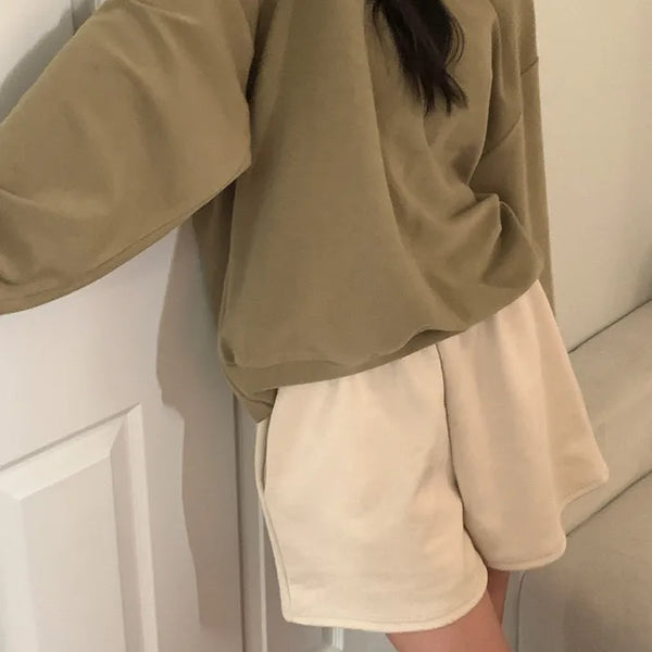 Suede elastic shorts/half pants