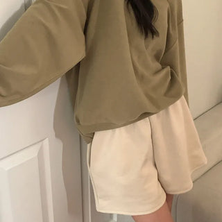 Suede elastic shorts/half pants