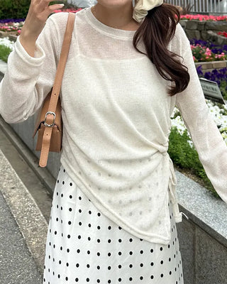 Side-gathered sheer T-shirt