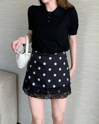Polka dot lace mini skirt