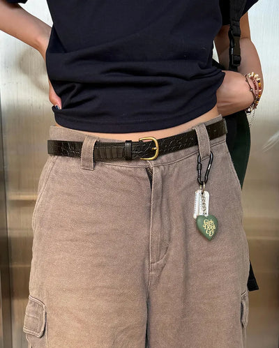 Crocodile oval buckle belt