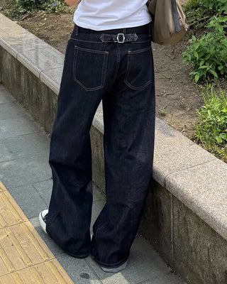 Back-belt denim pants