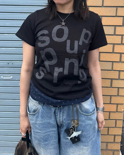 Unbalanced Lettering T-Shirt