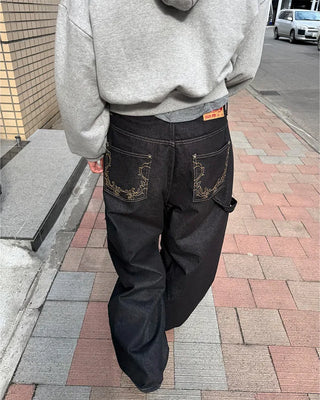 Brown stitch denim pants