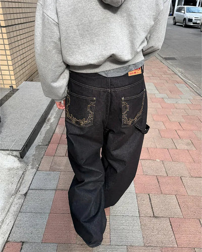 Brown stitch denim pants