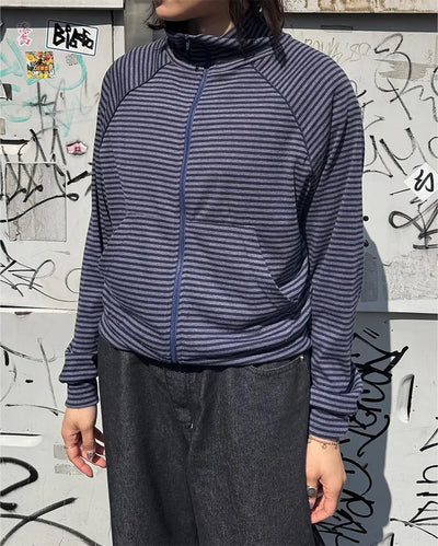 Striped high-neck zip-up