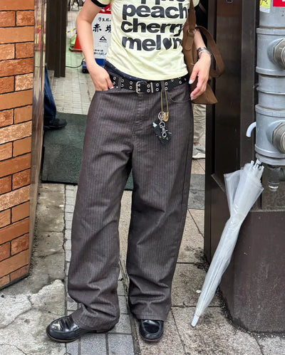 Non-faded herringbone denim pants