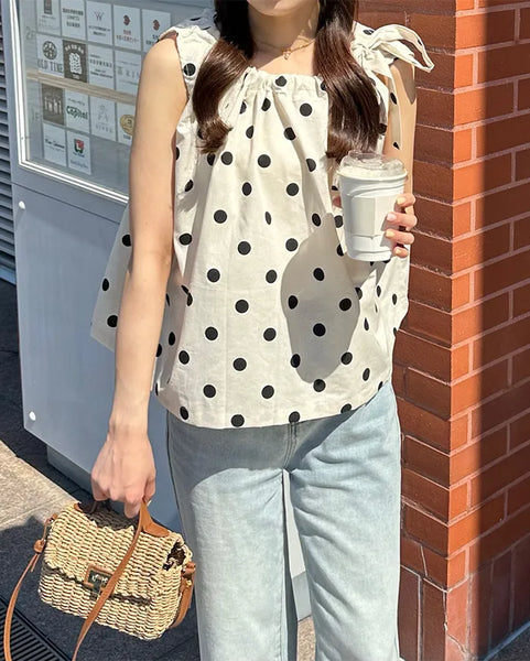 Halter neck polka dot blouse
