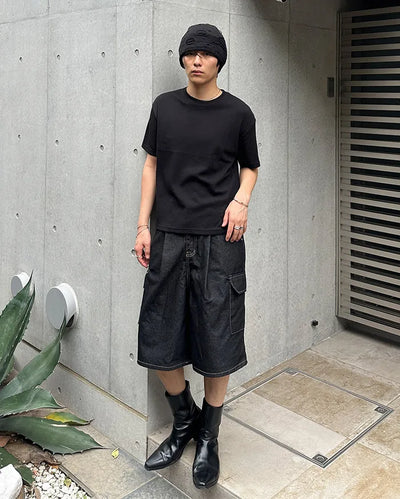 Stitched denim cargo Bermuda shorts