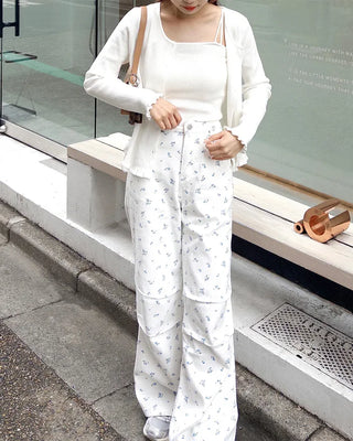 Flower pattern cotton pants