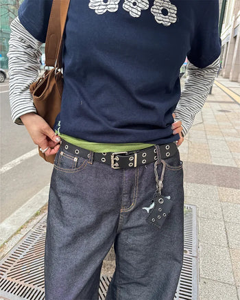 Studded double leather belt