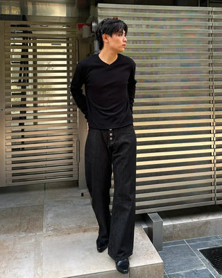 Button-fly wide-leg denim pants