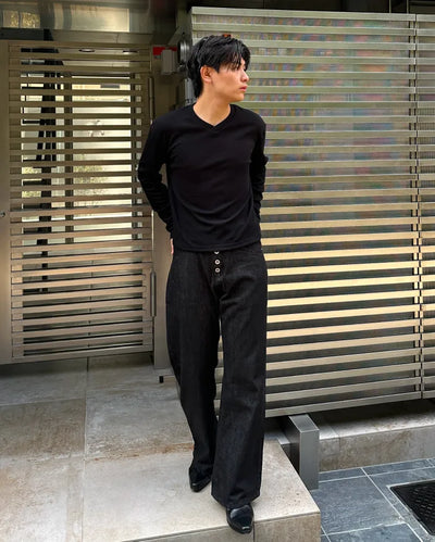Button-fly wide-leg denim pants