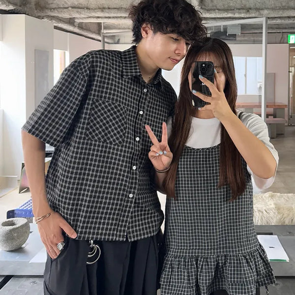 (Unisex) Checkered Short-Sleeve Shirt