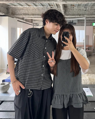 (Unisex) Checkered Short-Sleeve Shirt