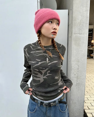Waffle Camouflage Long T-Shirt