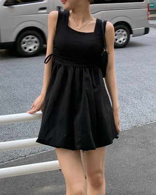 Side-shirred sleeveless mini dress