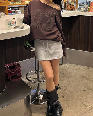 Wide-waisted ribbed sweatshirt mini skirt