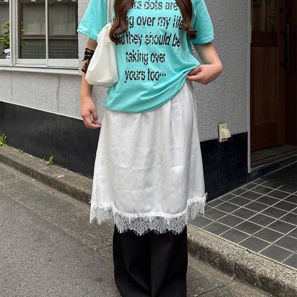 Satin lace midi skirt
