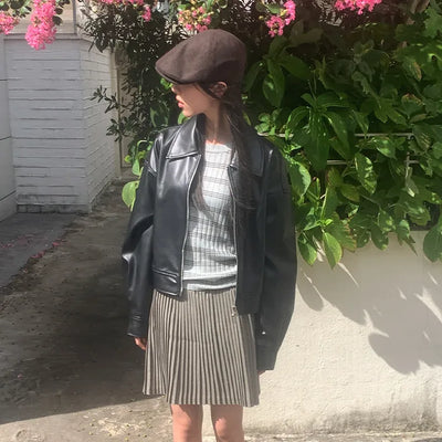 Leather blouson jacket hoodie