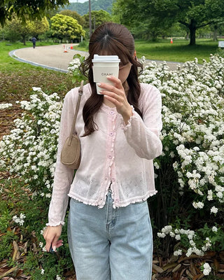 See-through perforated cardigan