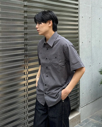 Checked open-collar half shirt