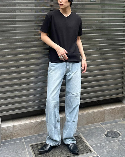 Washed wide-leg denim
