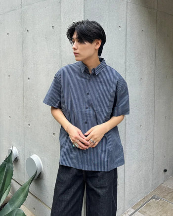 Pinstripe Open Collar Half Shirt