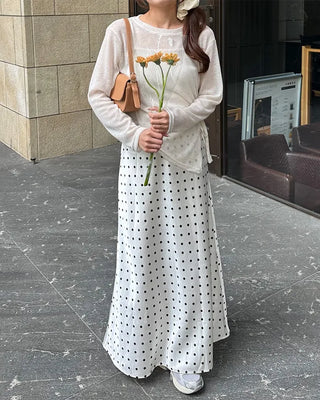 Polka Dot Satin Long Skirt