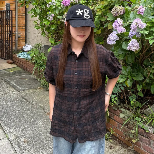 (Unisex) Check Roll-Up Short-Sleeve Shirt