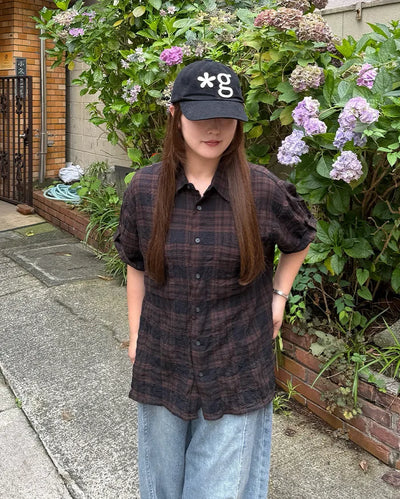 (Unisex) Check Roll-Up Short-Sleeve Shirt