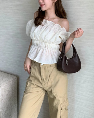 Feminine gathered off-shoulder blouse