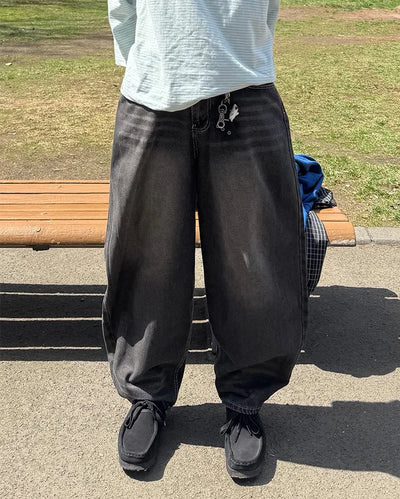 (UNISEX) Double Washed Balloon Denim Pants