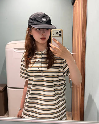 Multi-stripe Henley neck T-shirt