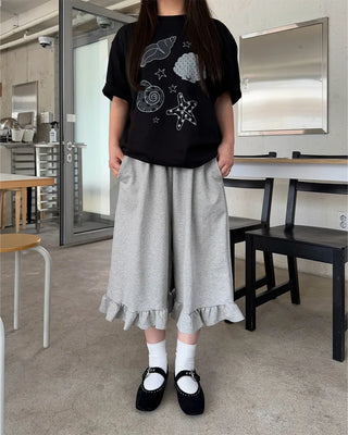 Frilled mid-length sweatpants