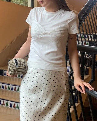 Puff-sleeve eyelet embroidered gathered blouse