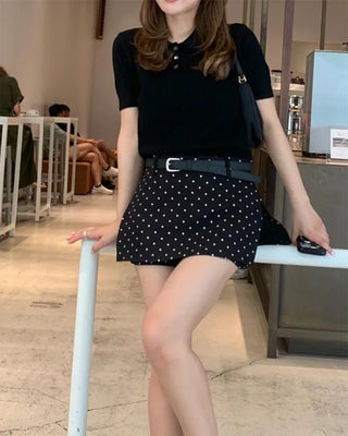 Polka dot mini skirt pants