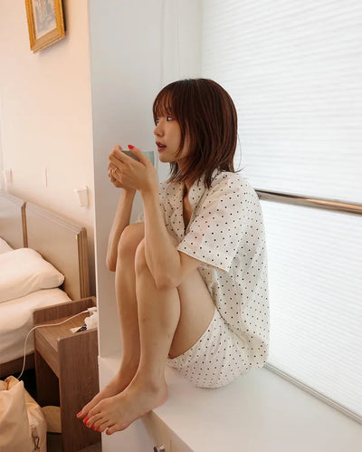 Polka Dot Half-Sleeve Shirt & Shorts Pajama Set