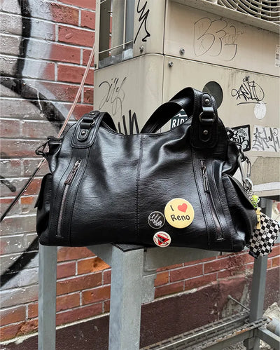 Front zip leather shoulder bag