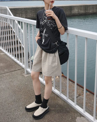 Nylon shorts with string waistband