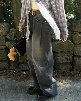 Vintage Wash Wide Denim Pants