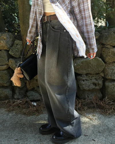 Vintage Wash Wide Denim Pants