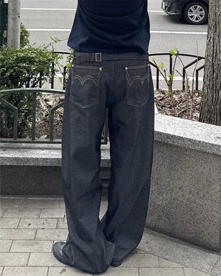 (UNISEX) Stitched Balloon Denim Pants