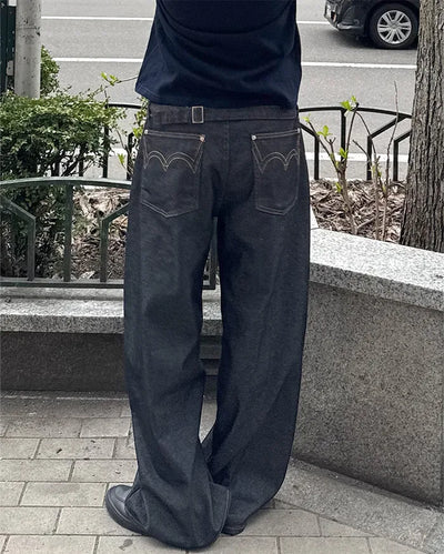 (UNISEX) Stitched Balloon Denim Pants