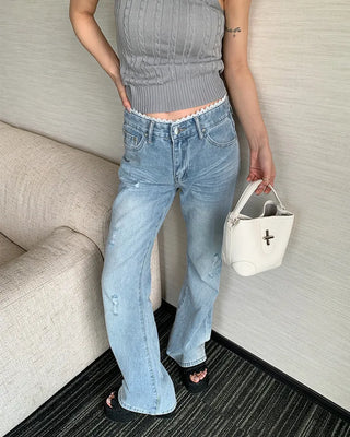 Wide-leg denim with lace-up waist