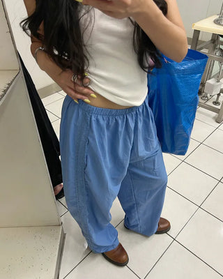 Side Lace Line Nylon Easy Pants