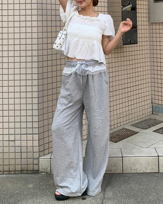 Elastic waist lace detail layered sweatpants