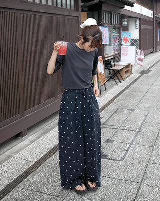 Linen Dot Wide Easy Pants