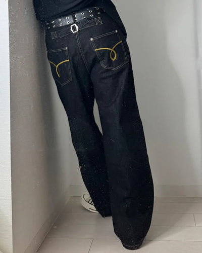 (UNISEX) Buckle Balloon Denim Pants